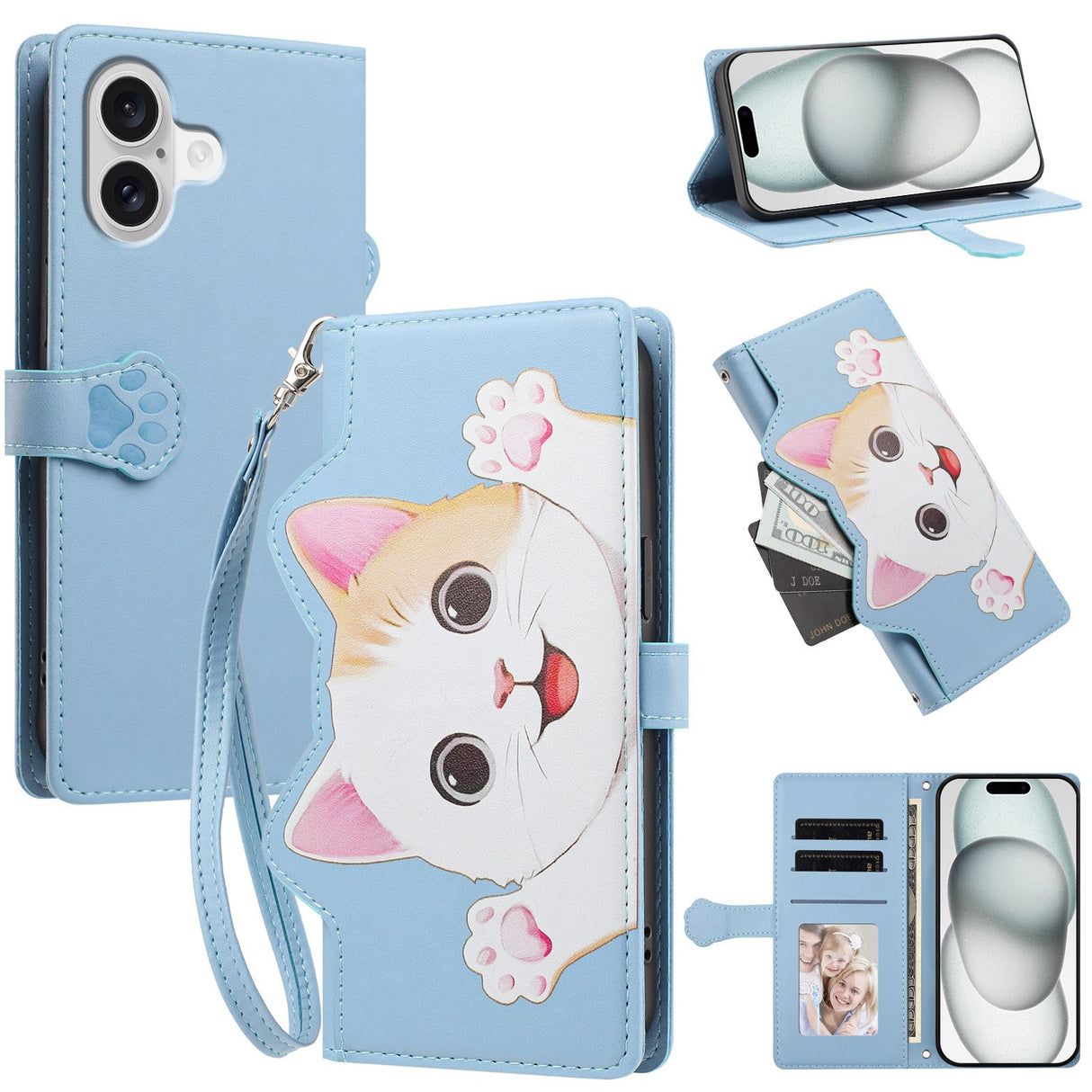 iPhone 18 / 17 Flipcase with 3D Cat Ears - Card Holder & Stand Function - Blue