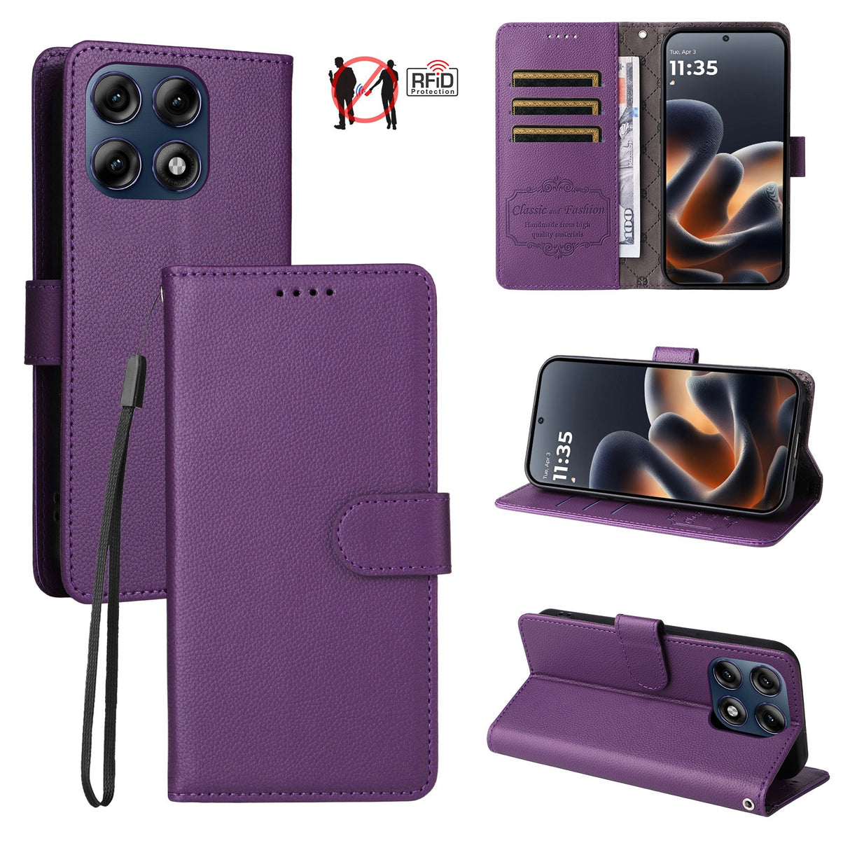 Motorola Edge 70 Pro EIDERWOOD Faux Leather Flip Case with Strap - Purple