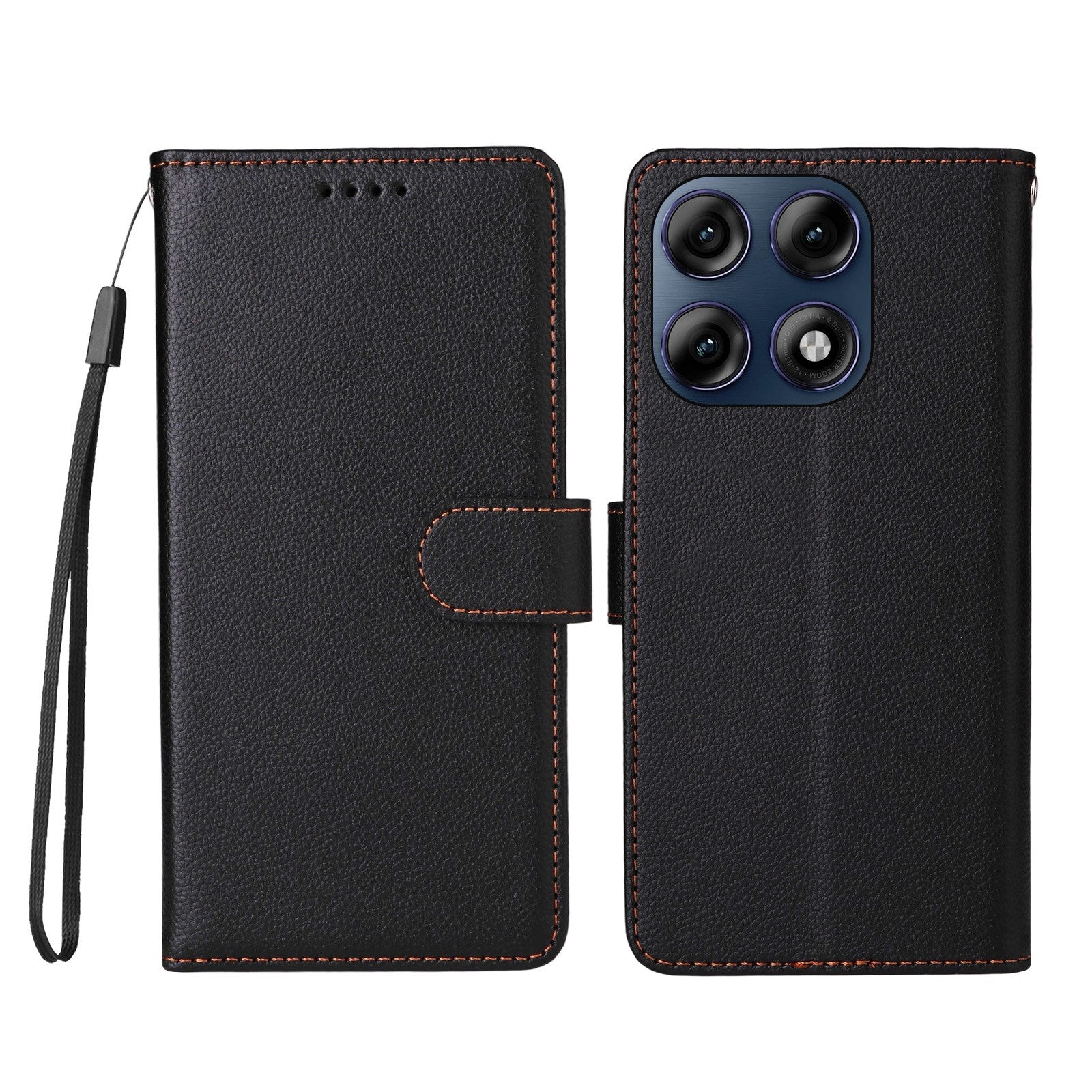Motorola Edge 70 Pro EIDERWOOD Faux Leather Flip Case with Strap - Black