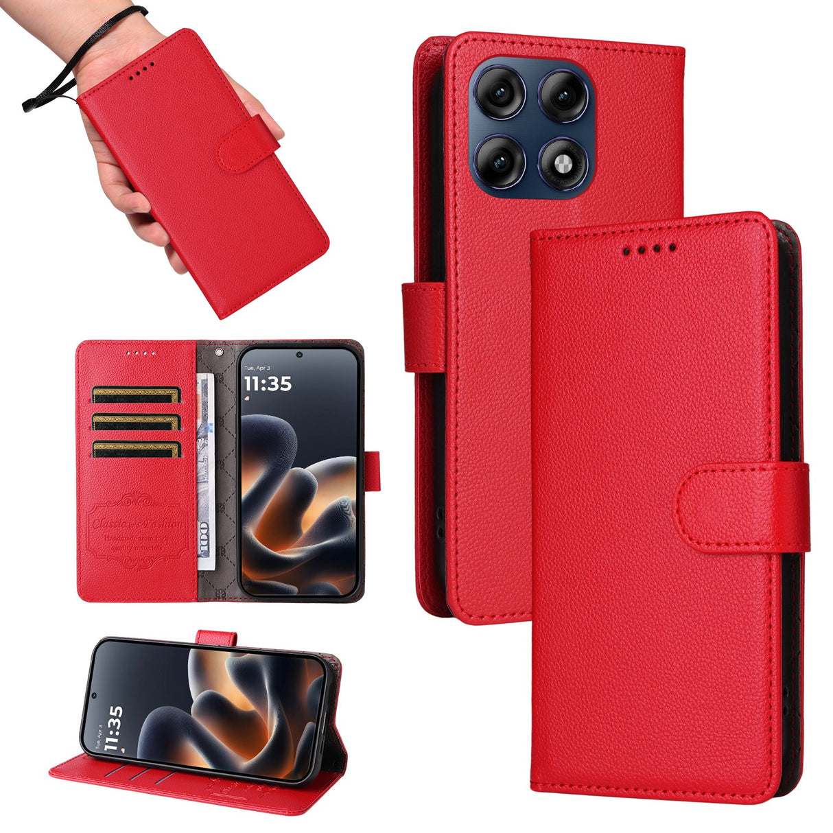 Motorola Edge 70 Pro EIDERWOOD Faux Leather Flip Case with Strap - Red