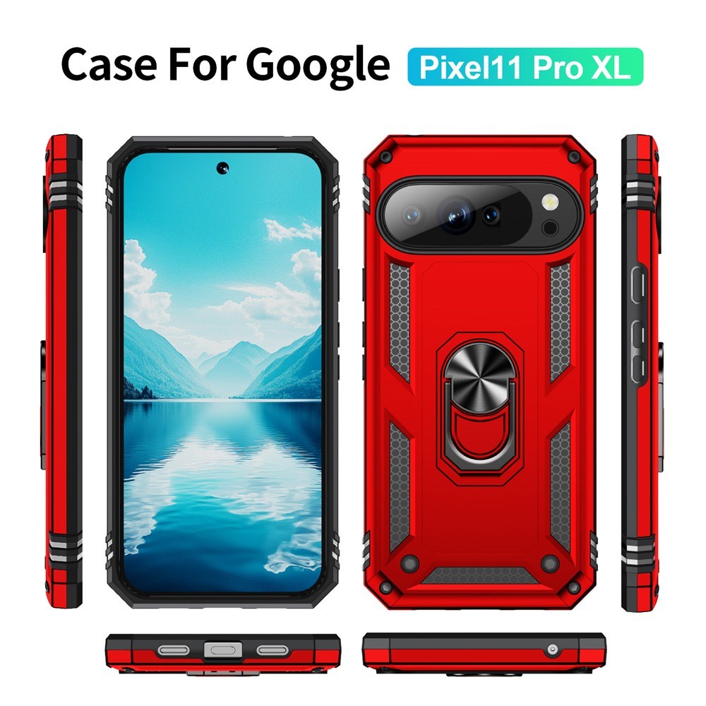 Google Pixel 11 Pro XL EIDERWOOD Tough Case with 360 Rotatable Kickstand - Red