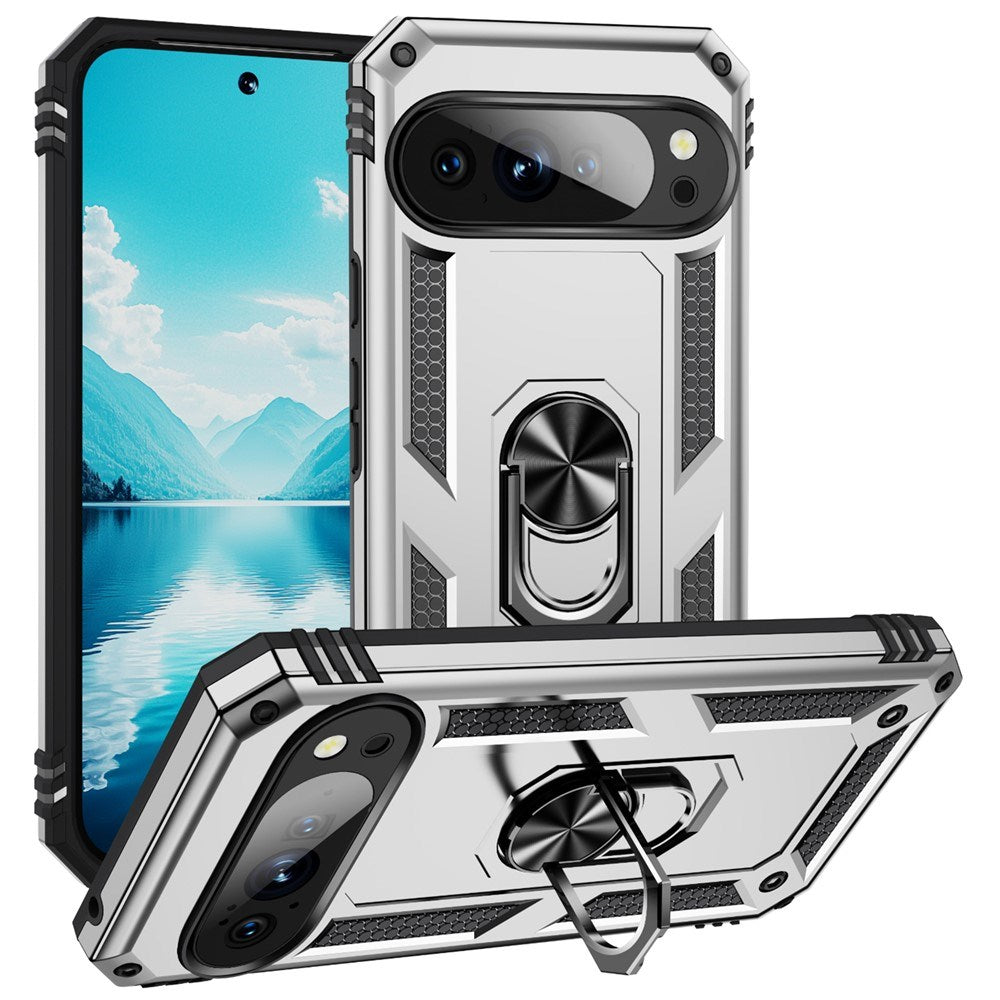 Google Pixel 11 Pro XL EIDERWOOD Tough Case with 360 Rotatable Kickstand - Silver