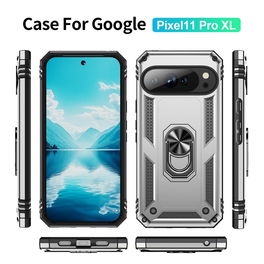 Google Pixel 11 Pro XL EIDERWOOD Tough Case with 360 Rotatable Kickstand - Silver