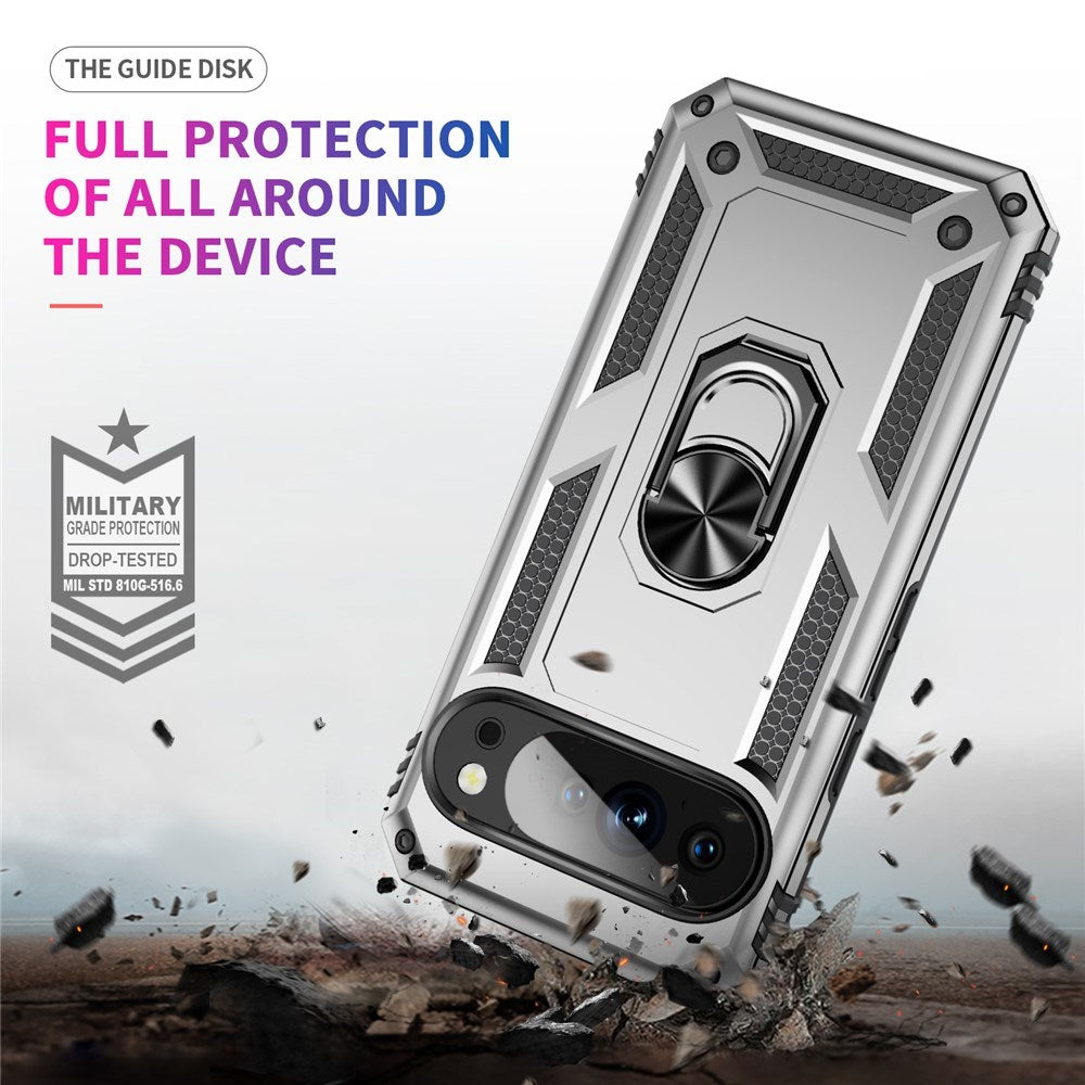 Google Pixel 11 Pro XL EIDERWOOD Tough Case with 360 Rotatable Kickstand - Silver