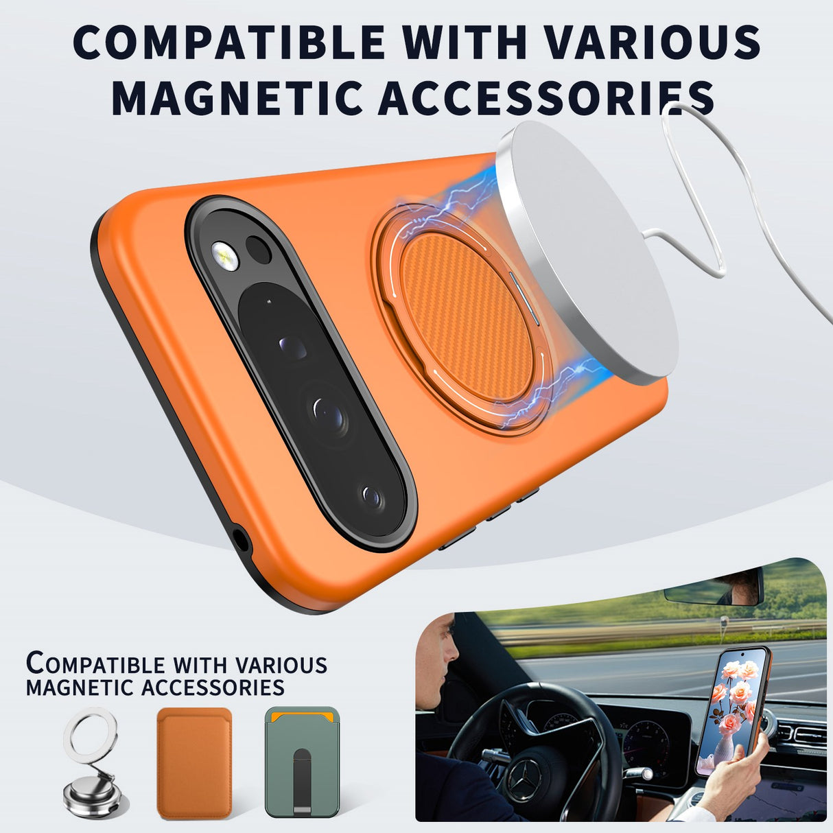 Google Pixel 11 / 11 Pro EIDERWOOD Hybrid Plastic Case with Rotating Kickstand - MagSafe Compatible - Orange