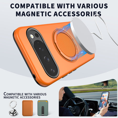 Google Pixel 11 / 11 Pro EIDERWOOD Hybrid Plastic Case with Rotating Kickstand - MagSafe Compatible - Orange