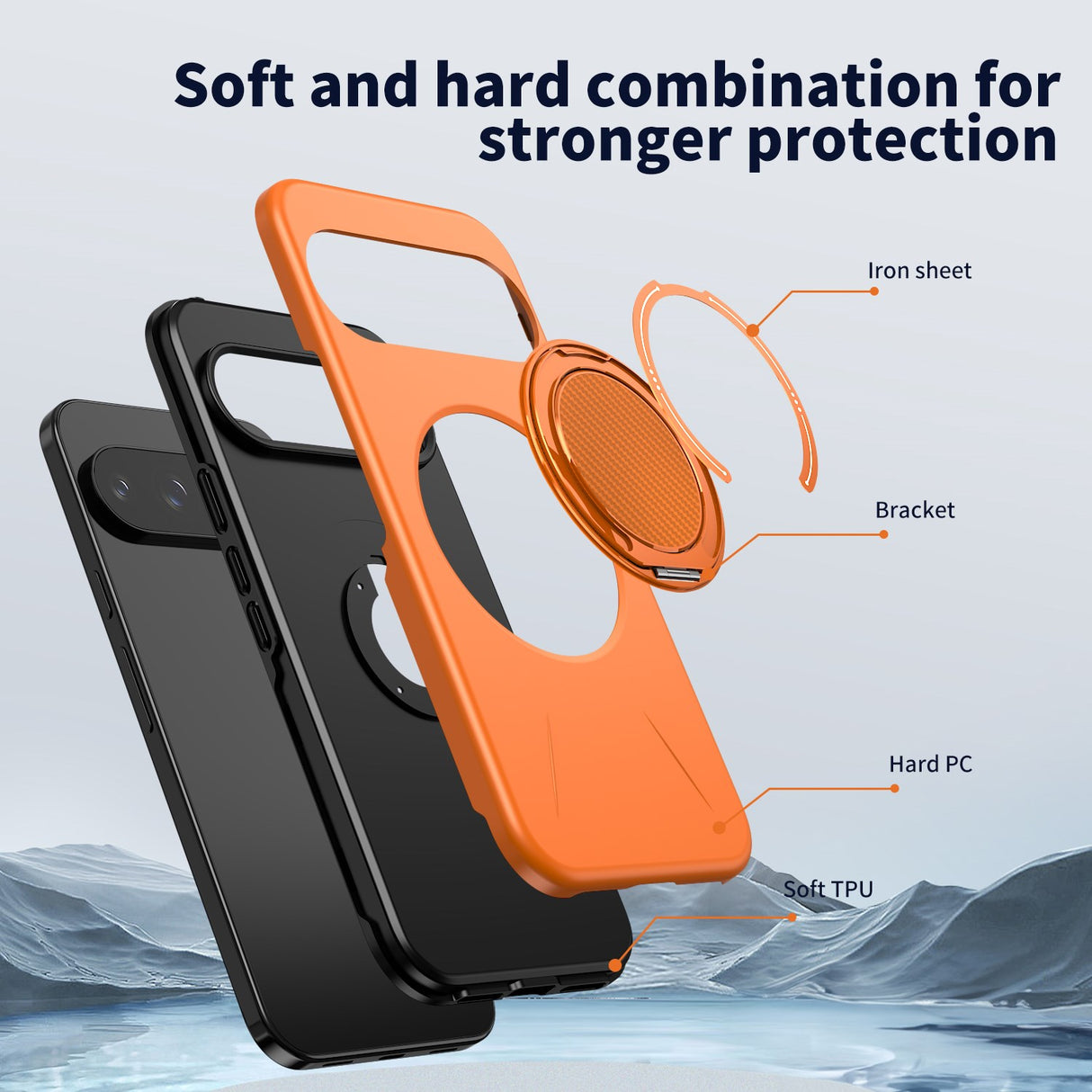 Google Pixel 11 / 11 Pro EIDERWOOD Hybrid Plastic Case with Rotating Kickstand - MagSafe Compatible - Orange