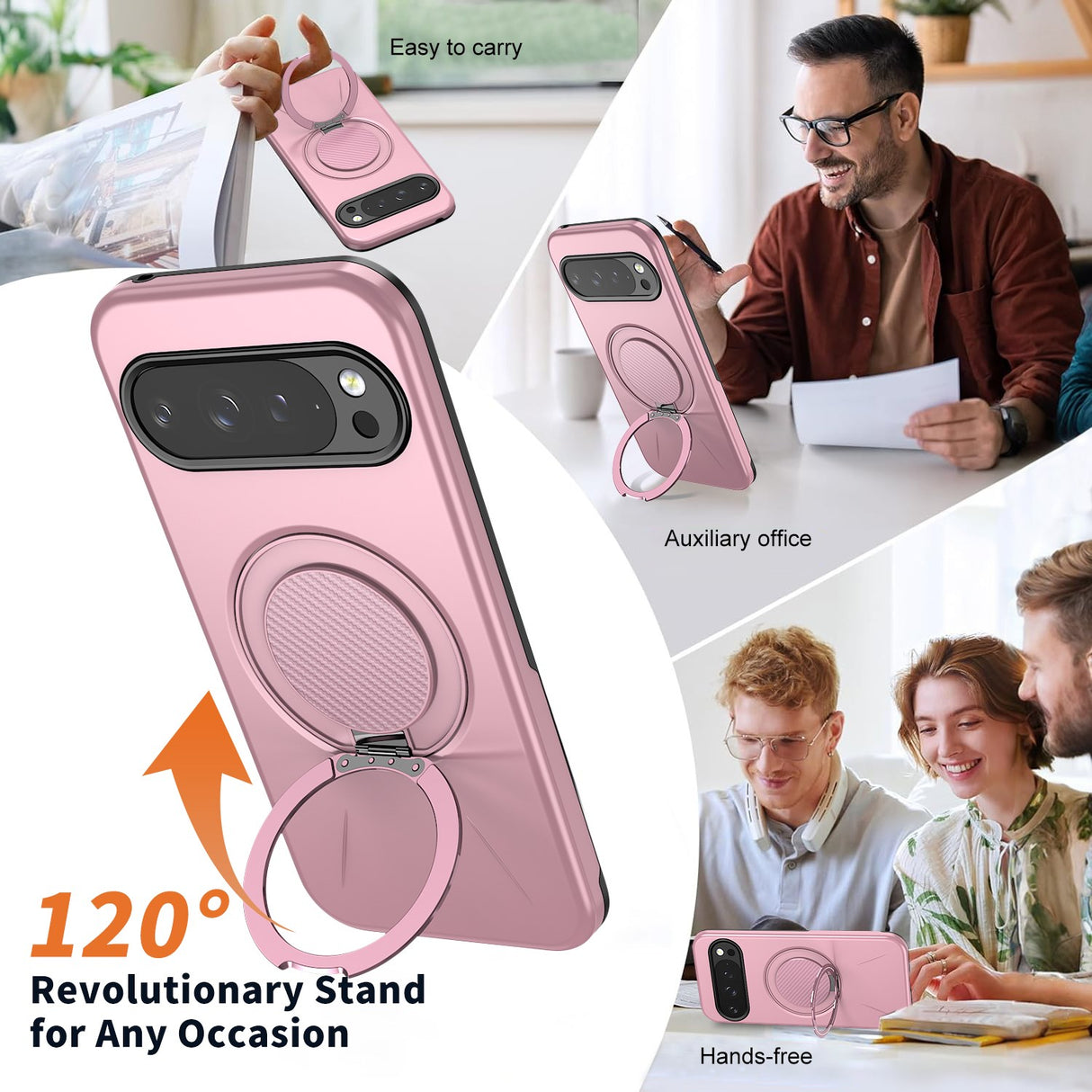 Google Pixel 11 / 11 Pro EIDERWOOD Hybrid Plastic Case with Rotating Kickstand - MagSafe Compatible - Pink