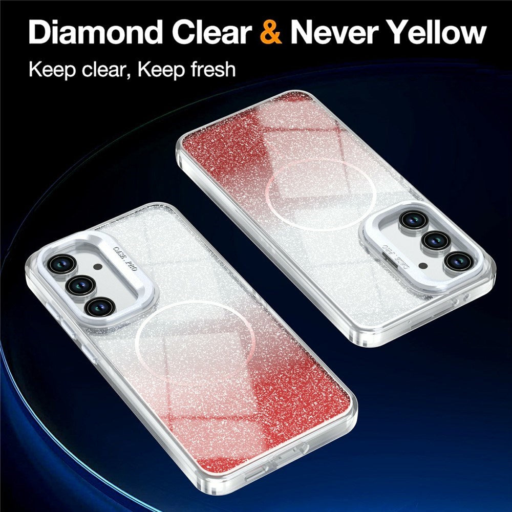 Samsung Galaxy S26 FE EIDERWOOD Hybrid Case with Glitter & Camera Kickstand - Transparent / Orange