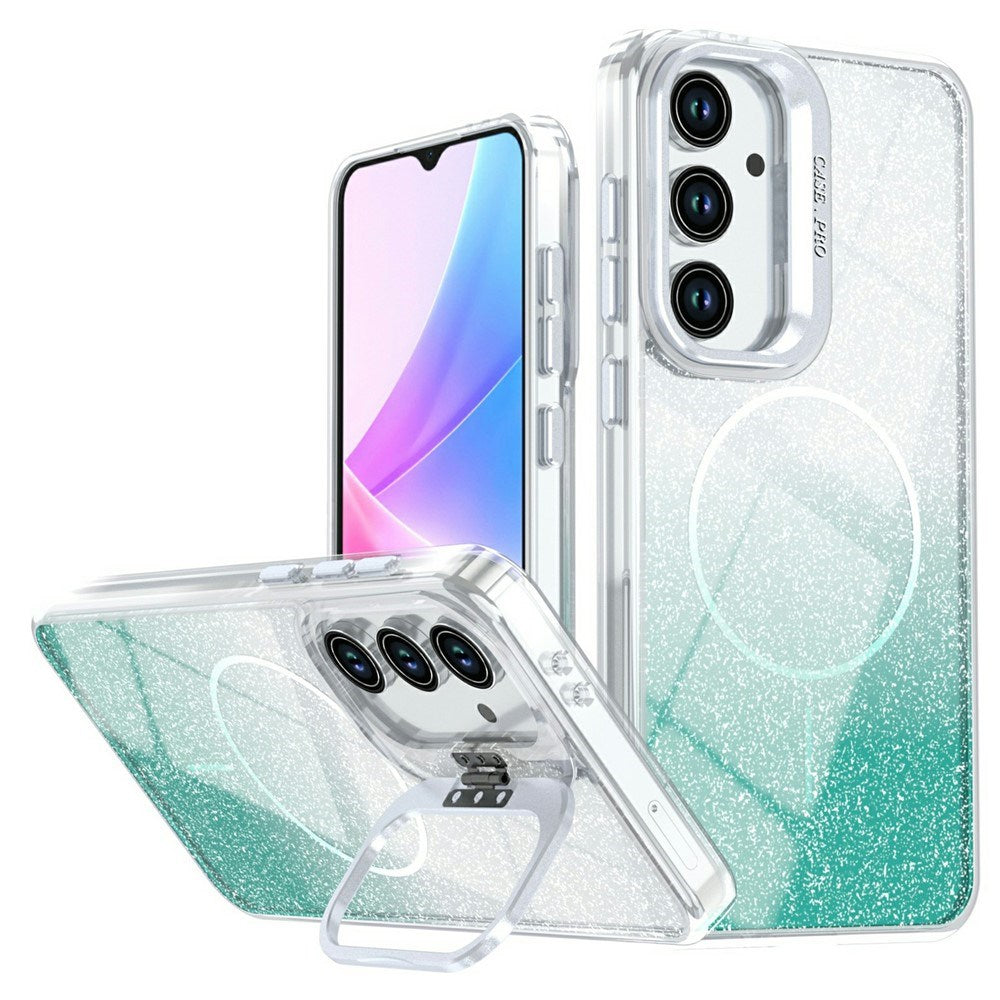 Samsung Galaxy S26 FE EIDERWOOD Hybrid Case with Glitter & Camera Kickstand - Transparent / Green