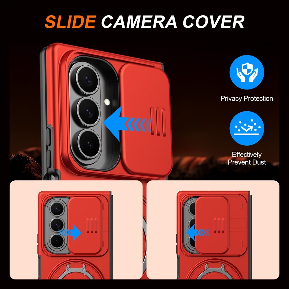 Samsung Galaxy Z Fold8 Ultra / Fold7 EIDERWOOD Hybrid Cover med 360° Rotatable Kickstand & Camera Protection - MagSafe Compatible - Red