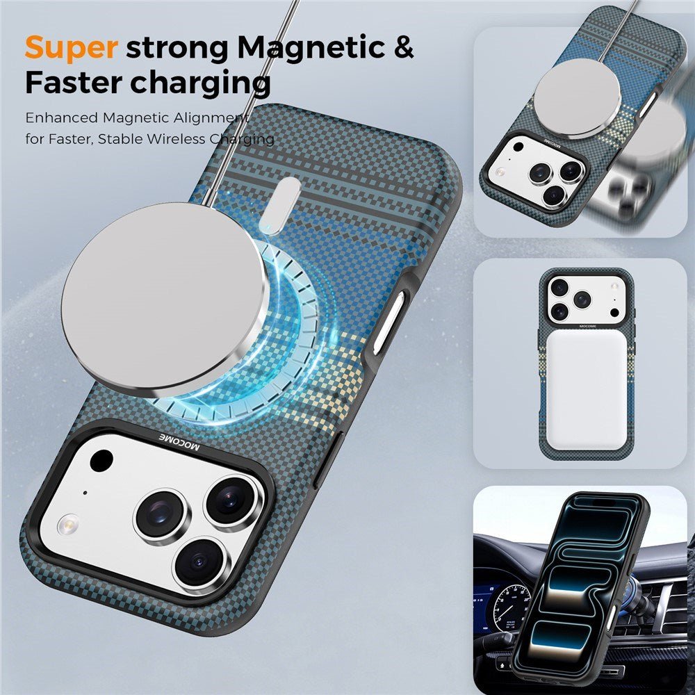 iPhone 18 Pro EIDERWOOD Case with Patterned Faux Leather Back - MagSafe Compatible - Blue