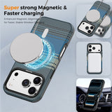 iPhone 18 Pro EIDERWOOD Case with Patterned Faux Leather Back - MagSafe Compatible - Blue
