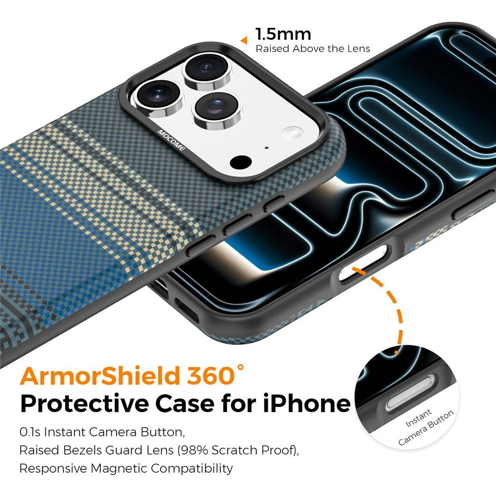 iPhone 18 Pro EIDERWOOD Case with Patterned Faux Leather Back - MagSafe Compatible - Blue