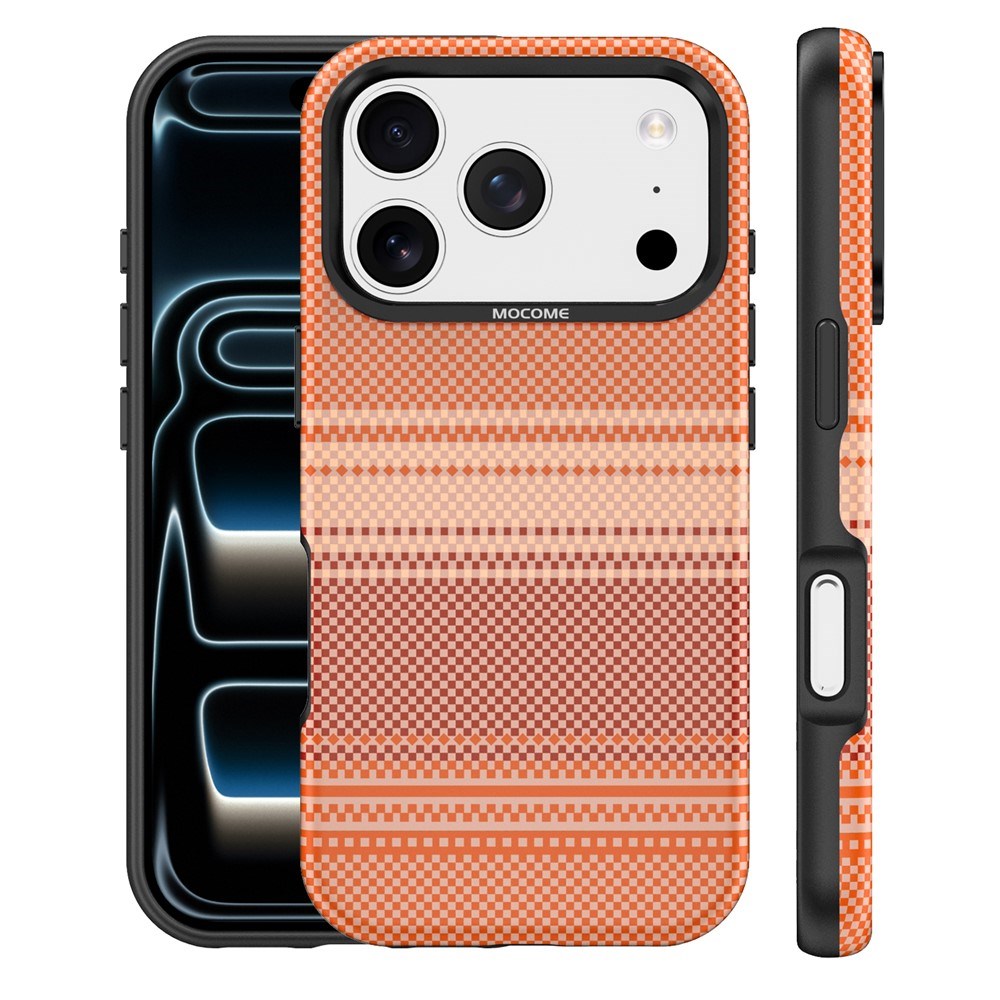 iPhone 18 Pro EIDERWOOD Case with Patterned Faux Leather Back - MagSafe Compatible - Orange