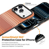 iPhone 18 Pro EIDERWOOD Case with Patterned Faux Leather Back - MagSafe Compatible - Orange
