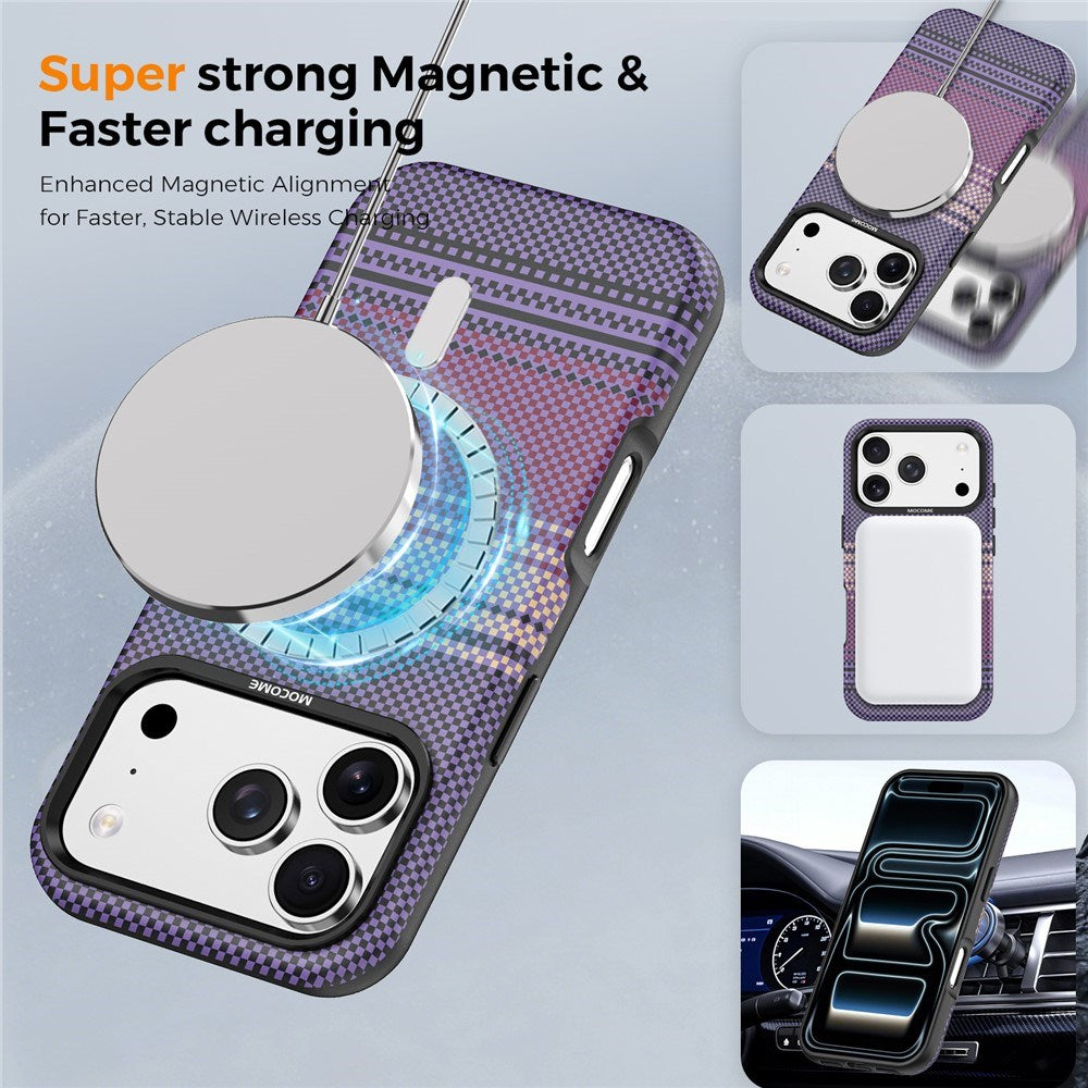 iPhone 18 Pro EIDERWOOD Case with Patterned Faux Leather Back - MagSafe Compatible - Purple