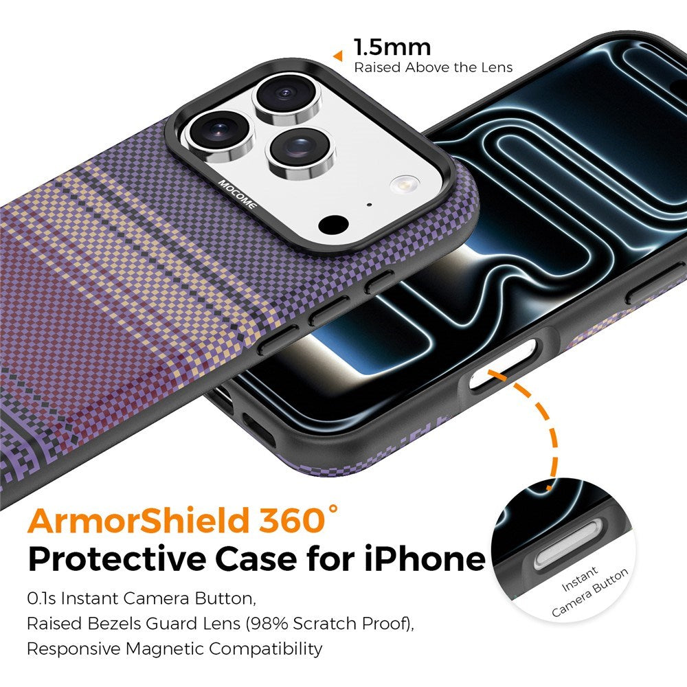 iPhone 18 Pro EIDERWOOD Case with Patterned Faux Leather Back - MagSafe Compatible - Purple