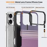 iPhone 18 Pro EIDERWOOD Case with Patterned Faux Leather Back - MagSafe Compatible - Purple