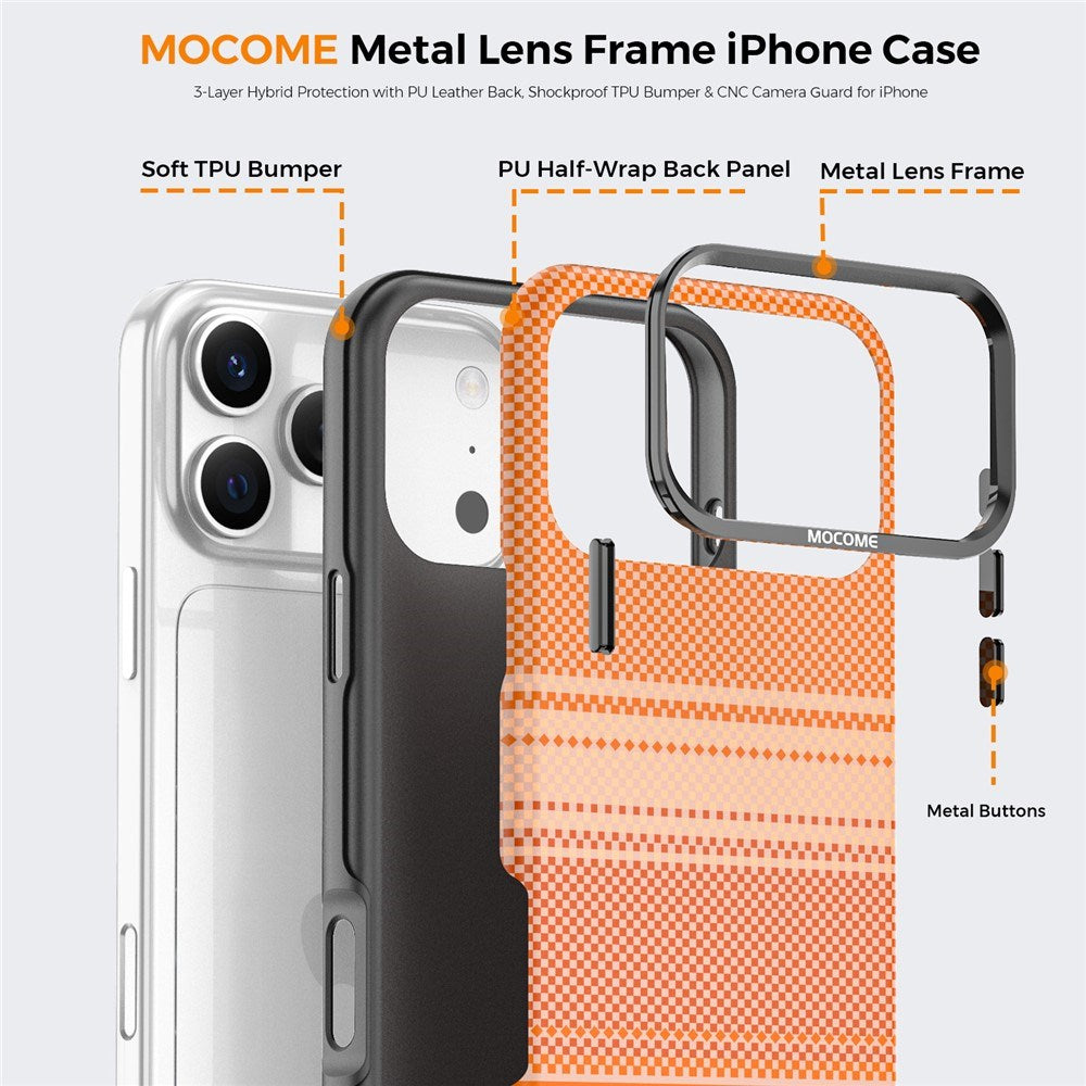 iPhone 18 Pro Max EIDERWOOD Case with Patterned Faux Leather Back - MagSafe Compatible - Orange