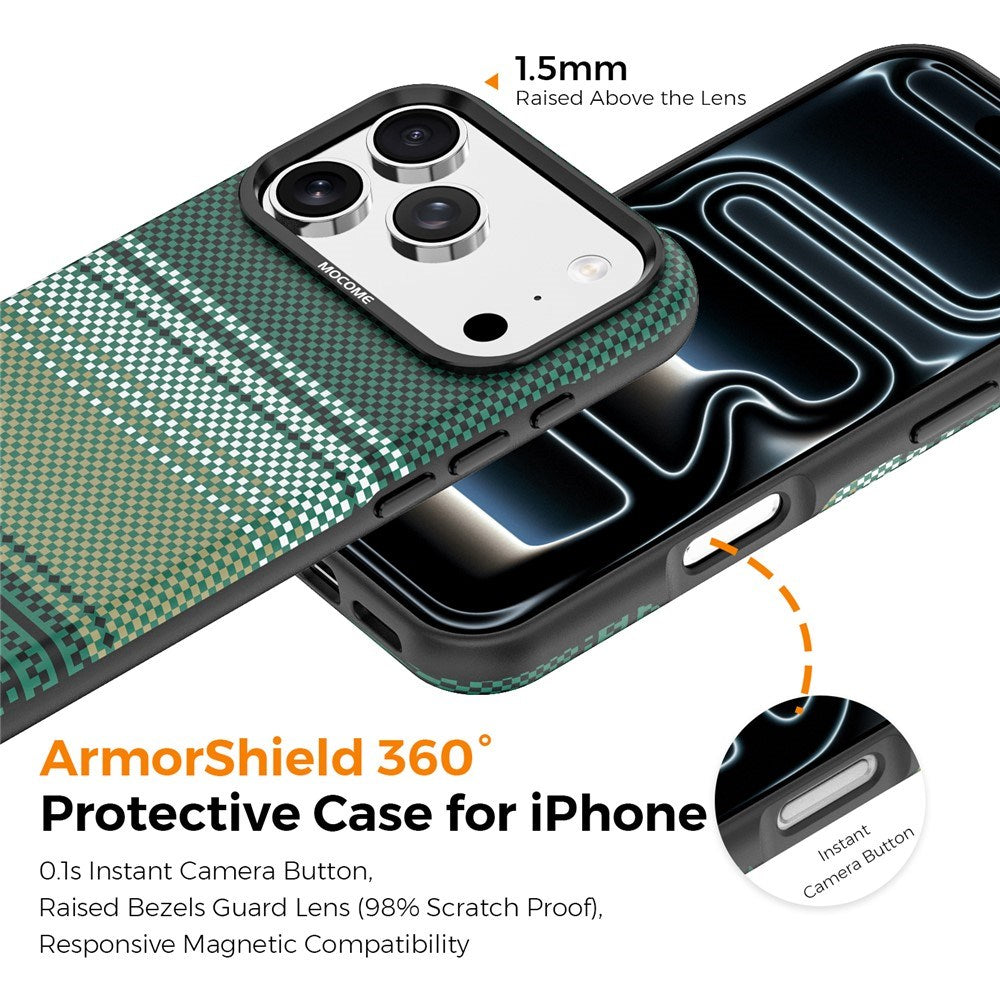 iPhone 18 Pro Max EIDERWOOD Case with Patterned Faux Leather Back - MagSafe Compatible - Green