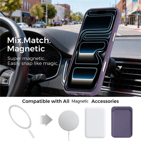 iPhone 18 Pro Max EIDERWOOD Faux Leather Back Case with Detachable Card Holder - MagSafe Compatible - Purple