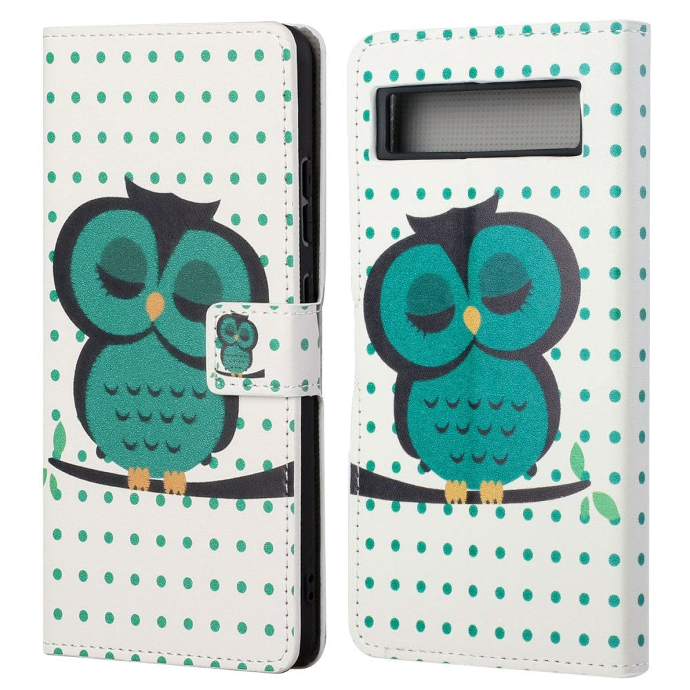 Google Pixel 7A Leather Case w. Wallet & Stand Function - Sleeping Owl