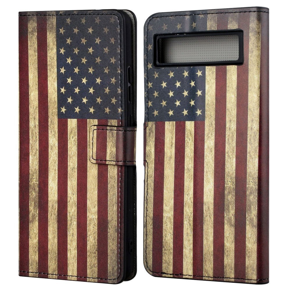 Google Pixel 7A Leather Case w. Wallet & Stand Function - American Flag