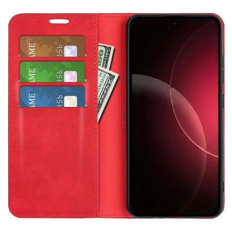 Xiaomi 18 Pro Max EIDERWOOD Artificial Leather Flip Case with Wallet and Stand Function - Red