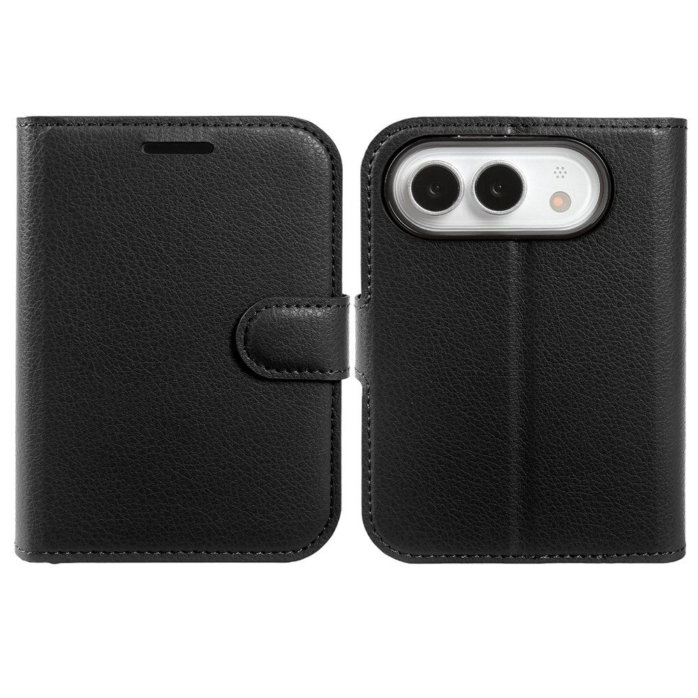 iPhone Fold EIDERWOOD Faux Leather Flip Case w. Card Holder & Stand Function - Black