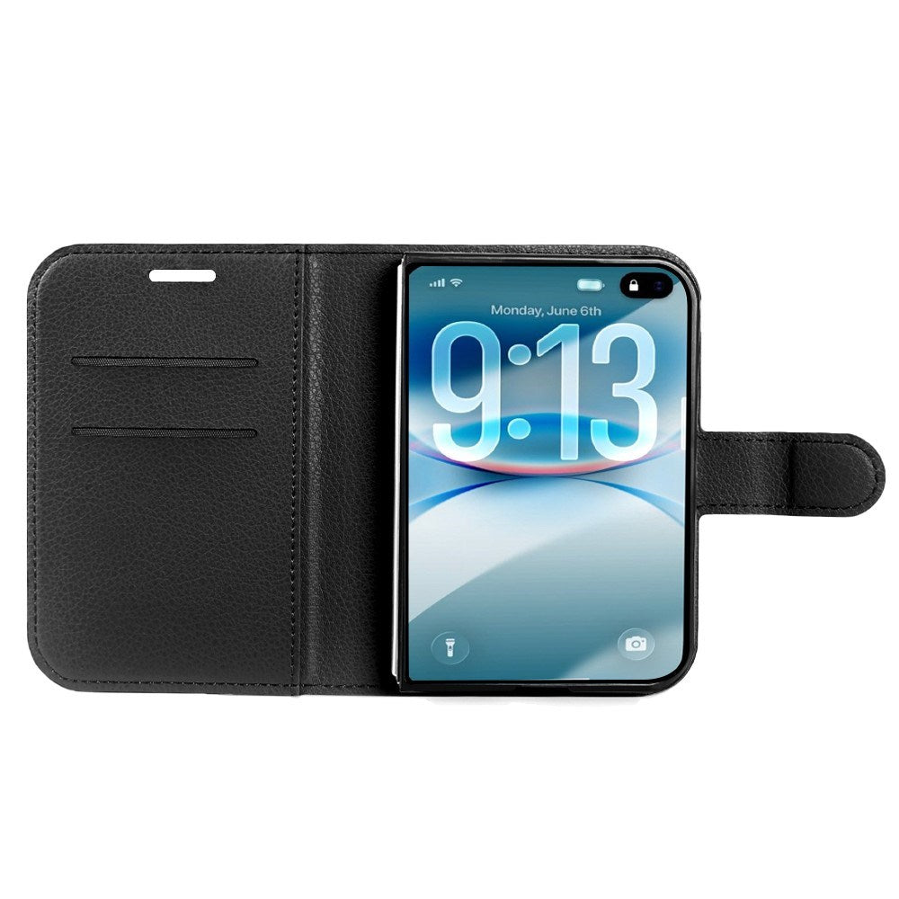 iPhone Fold EIDERWOOD Faux Leather Flip Case w. Card Holder & Stand Function - Black