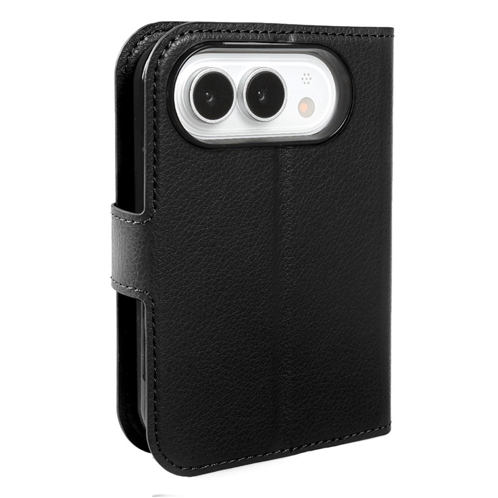 iPhone Fold EIDERWOOD Faux Leather Flip Case w. Card Holder & Stand Function - Black