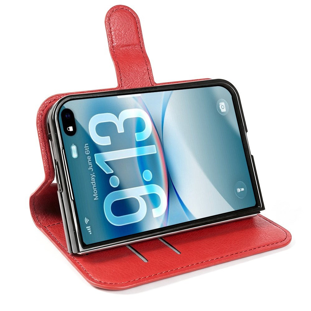 iPhone Fold EIDERWOOD Faux Leather Flip Case w. Card Holder & Stand Function - Red
