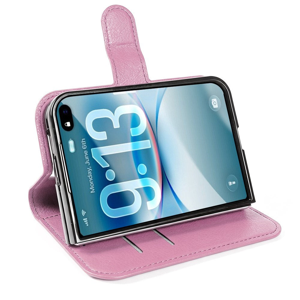 iPhone Fold EIDERWOOD Faux Leather Flip Case w. Card Holder & Stand Function - Pink