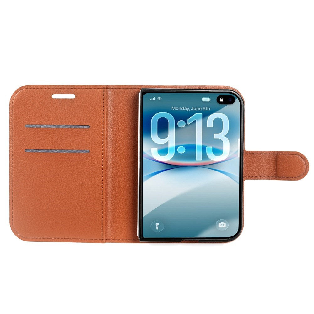 iPhone Fold EIDERWOOD Faux Leather Flip Case w. Card Holder & Stand Function - Brown