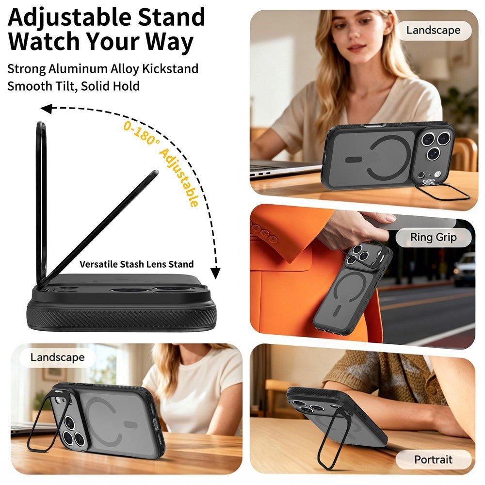 iPhone 18 Pro Max / 17 Pro Max Hybrid Plastic Case w. Shock-Absorbing Edges & Kickstand - MagSafe Compatible - Black