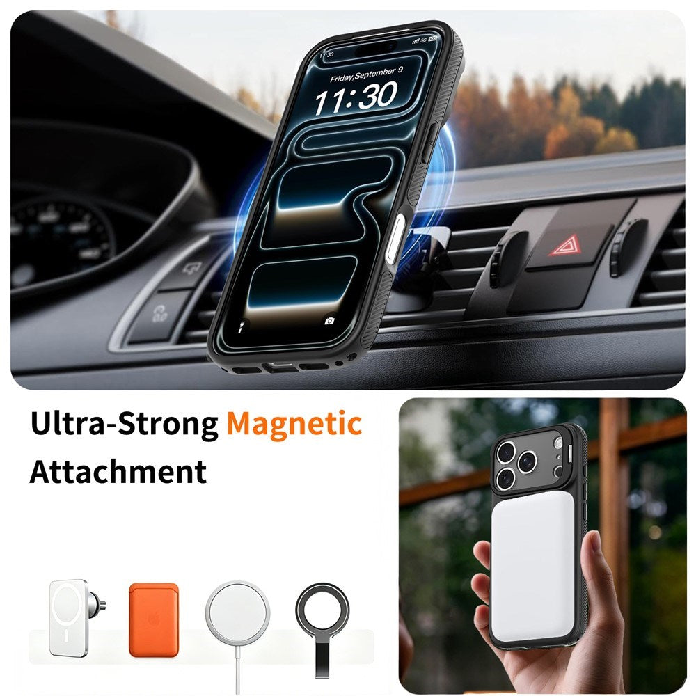 iPhone 18 Pro Max / 17 Pro Max Hybrid Plastic Case w. Shock-Absorbing Edges & Kickstand - MagSafe Compatible - Black