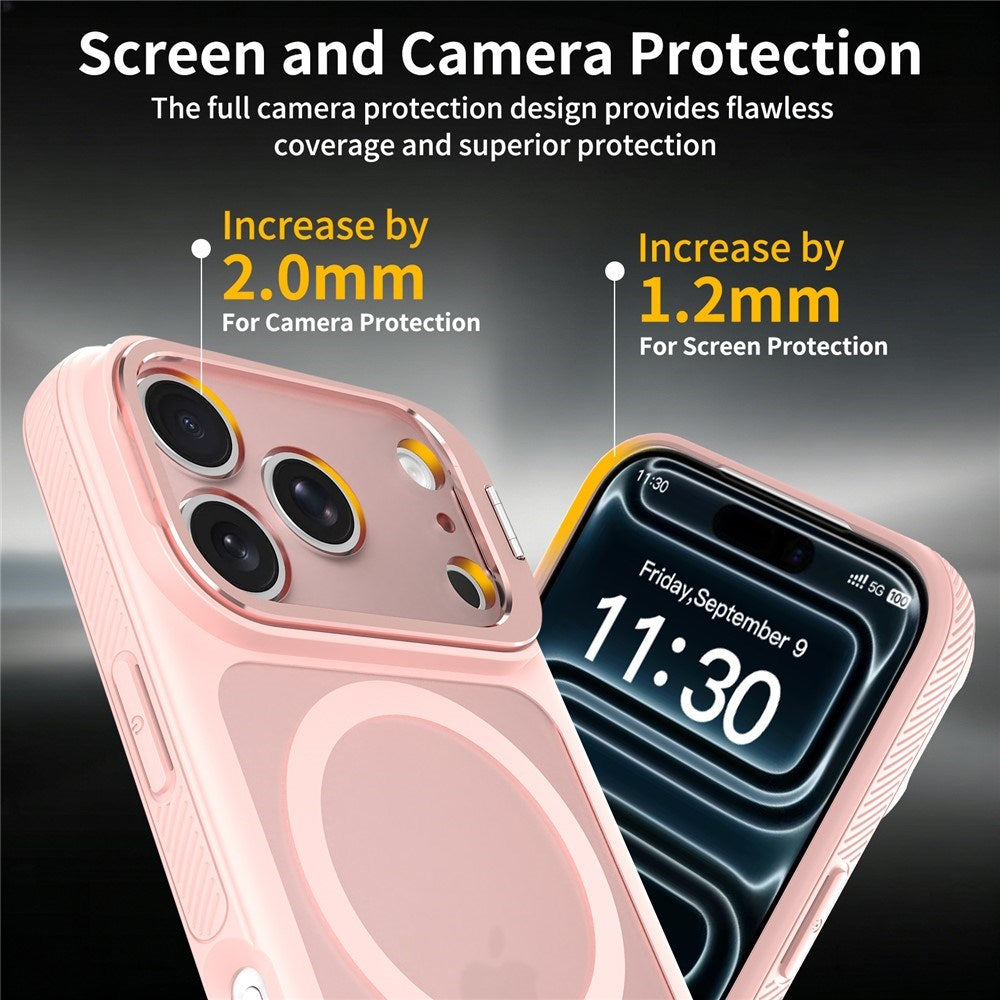 iPhone 18 Pro Max / 17 Pro Max Hybrid Plastic Case w. Shock-Absorbing Edges & Kickstand - MagSafe Compatible - Pink