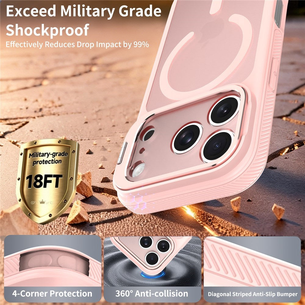 iPhone 18 Pro Max / 17 Pro Max Hybrid Plastic Case w. Shock-Absorbing Edges & Kickstand - MagSafe Compatible - Pink