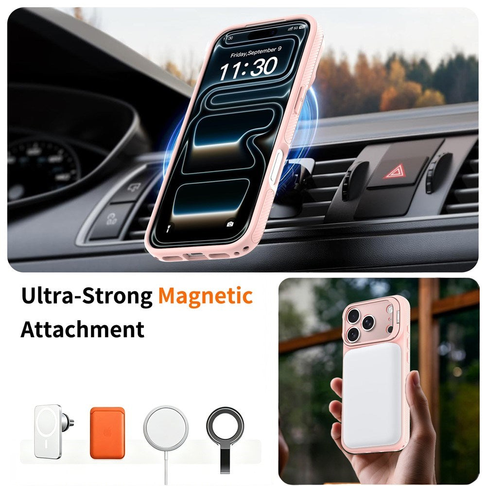 iPhone 18 Pro Max / 17 Pro Max Hybrid Plastic Case w. Shock-Absorbing Edges & Kickstand - MagSafe Compatible - Pink