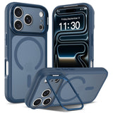iPhone 18 Pro Max / 17 Pro Max Hybrid Plastic Case w. Shock-Absorbing Edges & Kickstand - MagSafe Compatible - Blue