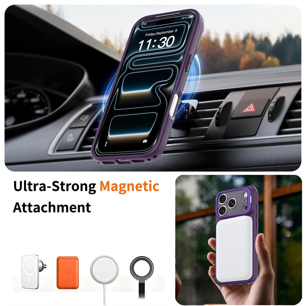 iPhone 18 Pro Max / 17 Pro Max Hybrid Plastic Case w. Shock-Absorbing Edges & Kickstand - MagSafe Compatible - Purple
