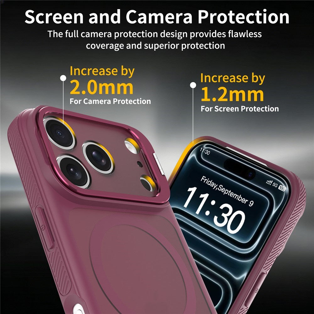 iPhone 18 Pro / 17 Pro Hybrid Plastic Case w. Shock-Absorbing Edges & Kickstand - MagSafe Compatible - Red