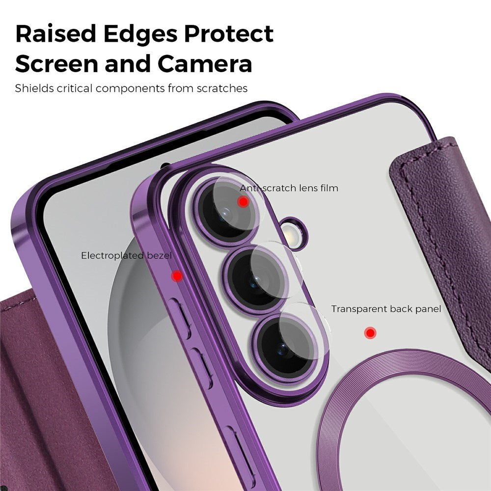 Samsung Galaxy S26 FE EIDERWOOD Flip Case with RFID Blocking and Camera Lens Protection - Purple / Transparent