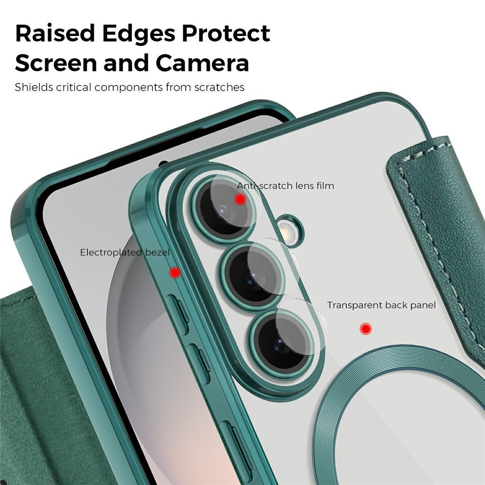 Samsung Galaxy S26 FE EIDERWOOD Flip Case with RFID Blocking and Camera Lens Protection - Green / Transparent