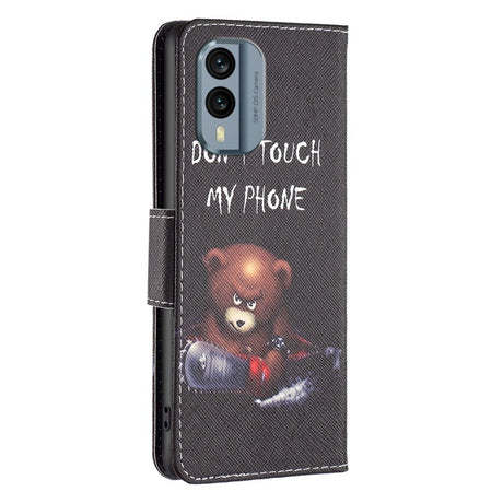 Nokia X30 Leather Wallet Case w. Print - "Don't Touch My Phone" Bear