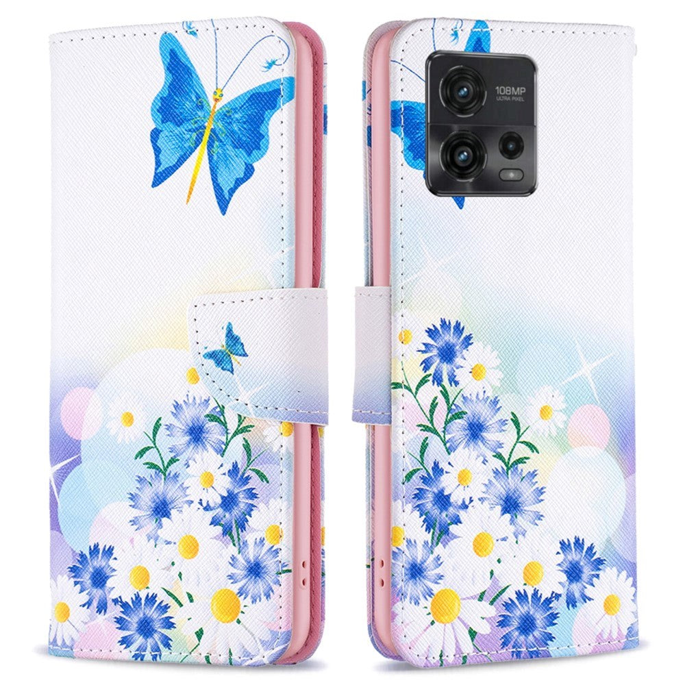 Motorola Moto G72 Leather Case w. Wallet - Butterflies and Flowers