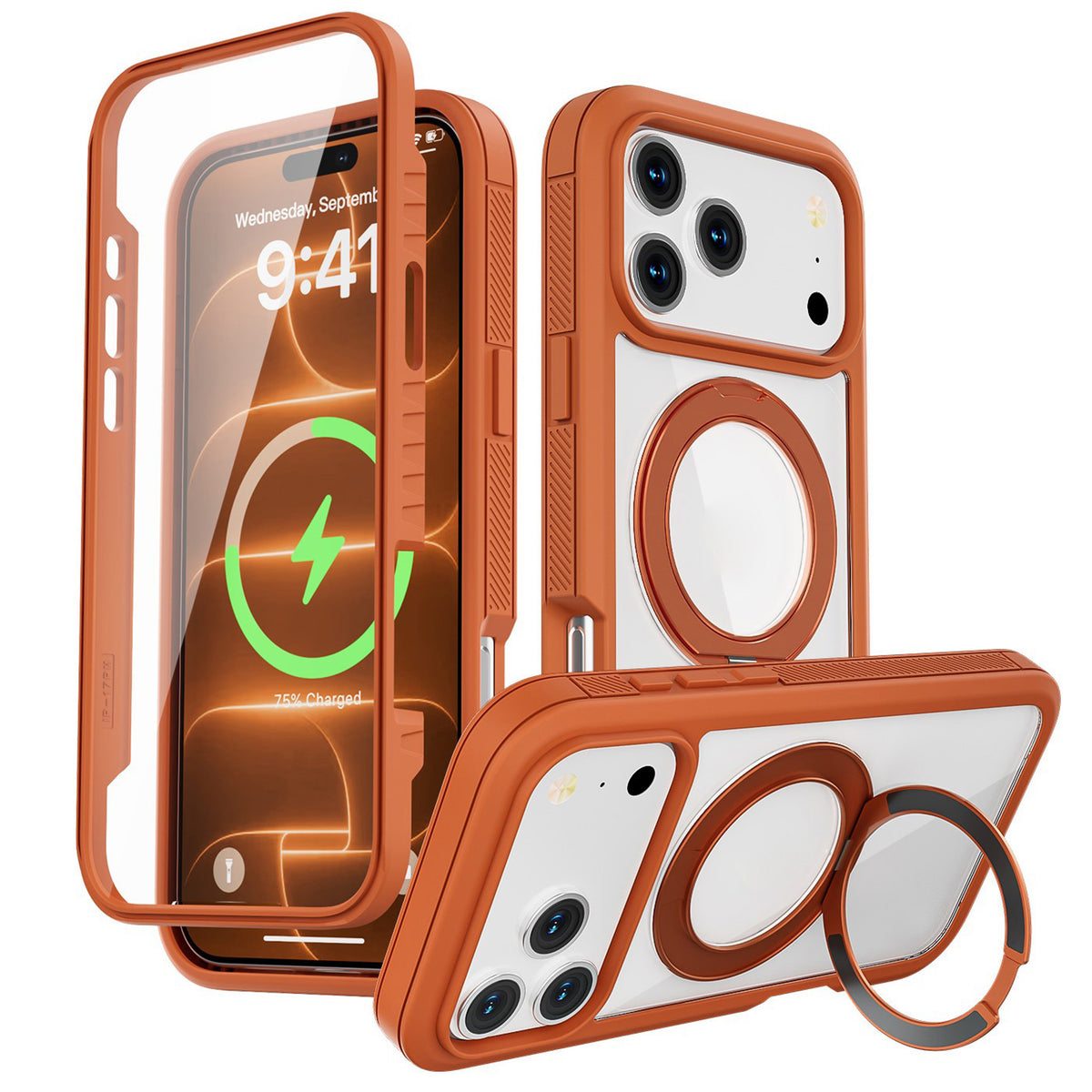 iPhone 18 Pro Max / 17 Pro Max EIDERWOOD Case with Screen Protector and Stand Function - MagSafe Compatible - Orange / Transparent