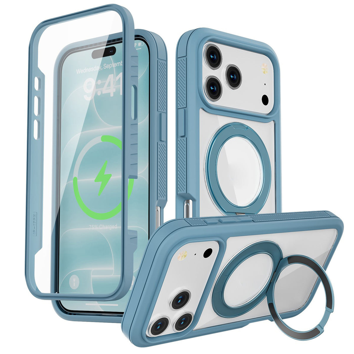 iPhone 18 Pro Max / 17 Pro Max EIDERWOOD Case with Screen Protector and Stand Function - MagSafe Compatible - Blue / Transparent