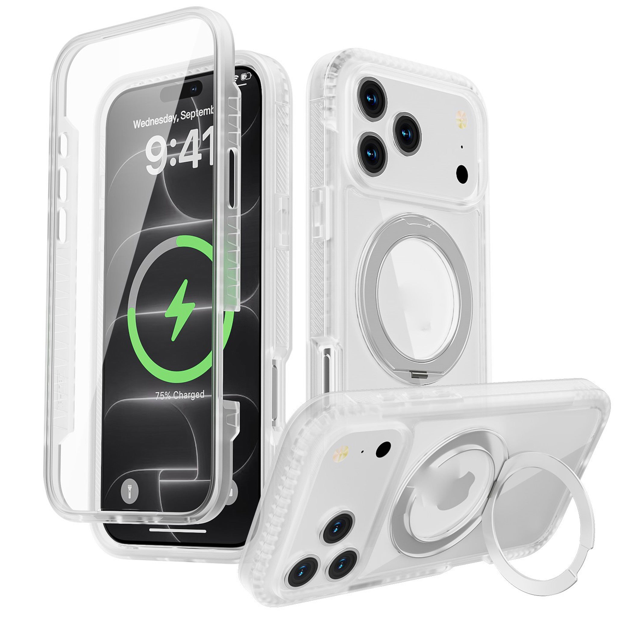 iPhone 18 Pro Max / 17 Pro Max EIDERWOOD Case with Screen Protector and Stand Function - MagSafe Compatible - White / Transparent